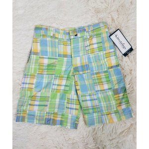 Kitestrings Boy's Sz 10 Plaid Shorts Green Adjustable Waist Pockets Belt Loops A